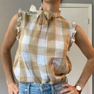 WHO WHAT WEAR Retro Part Linen Gingham Top S